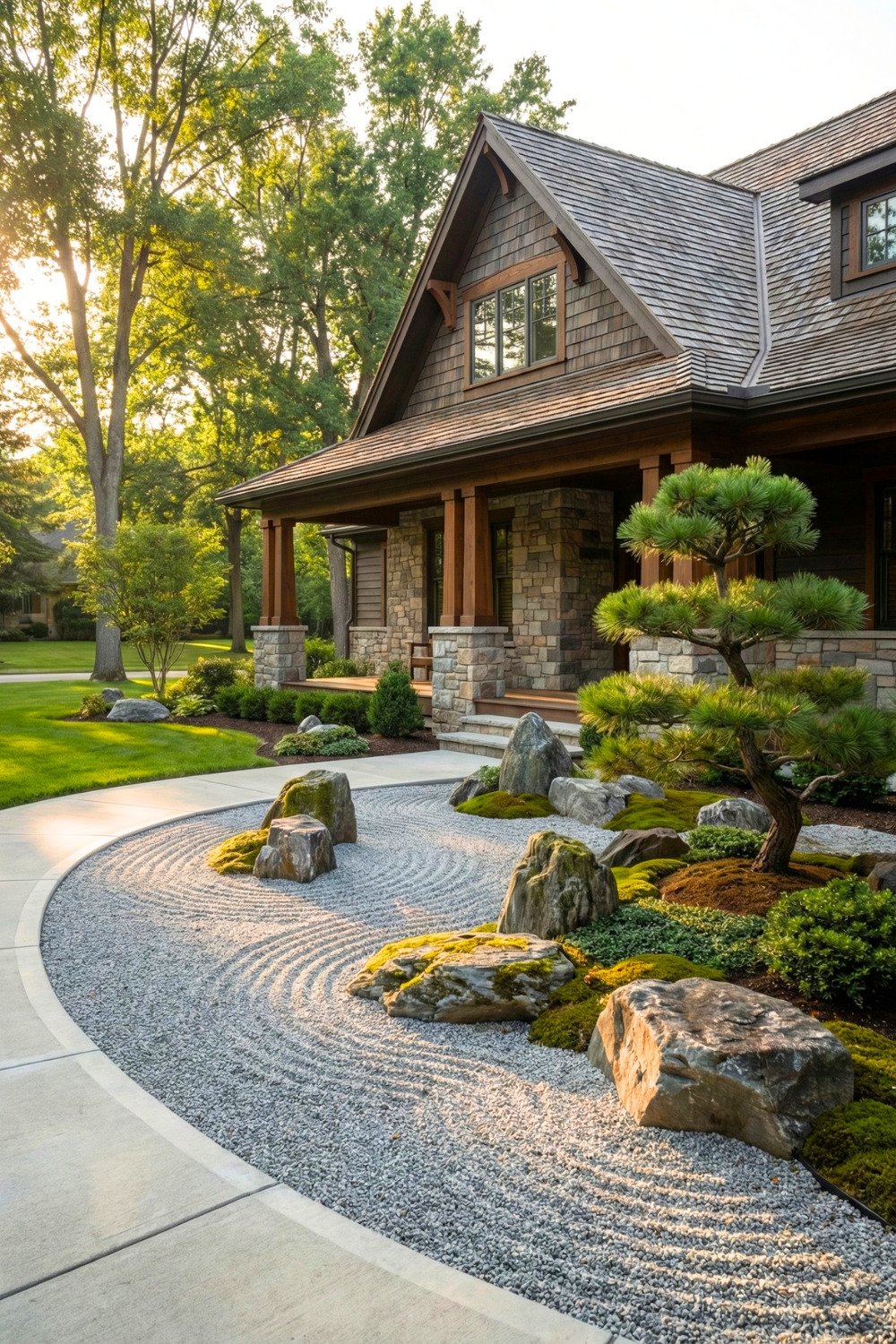 13 - front-yard-garden-landscaping-simple-japanese-zen-gravel-garden