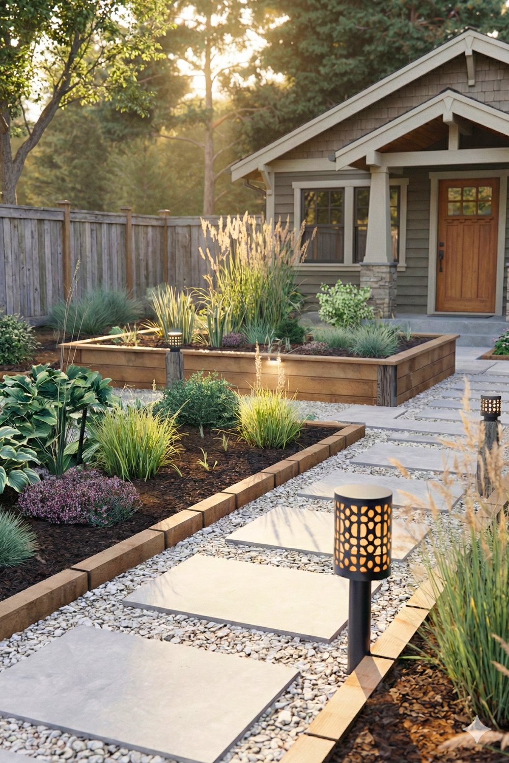 14 - front-yard-garden-landscaping-simple-raised-beds-solar-lights-design