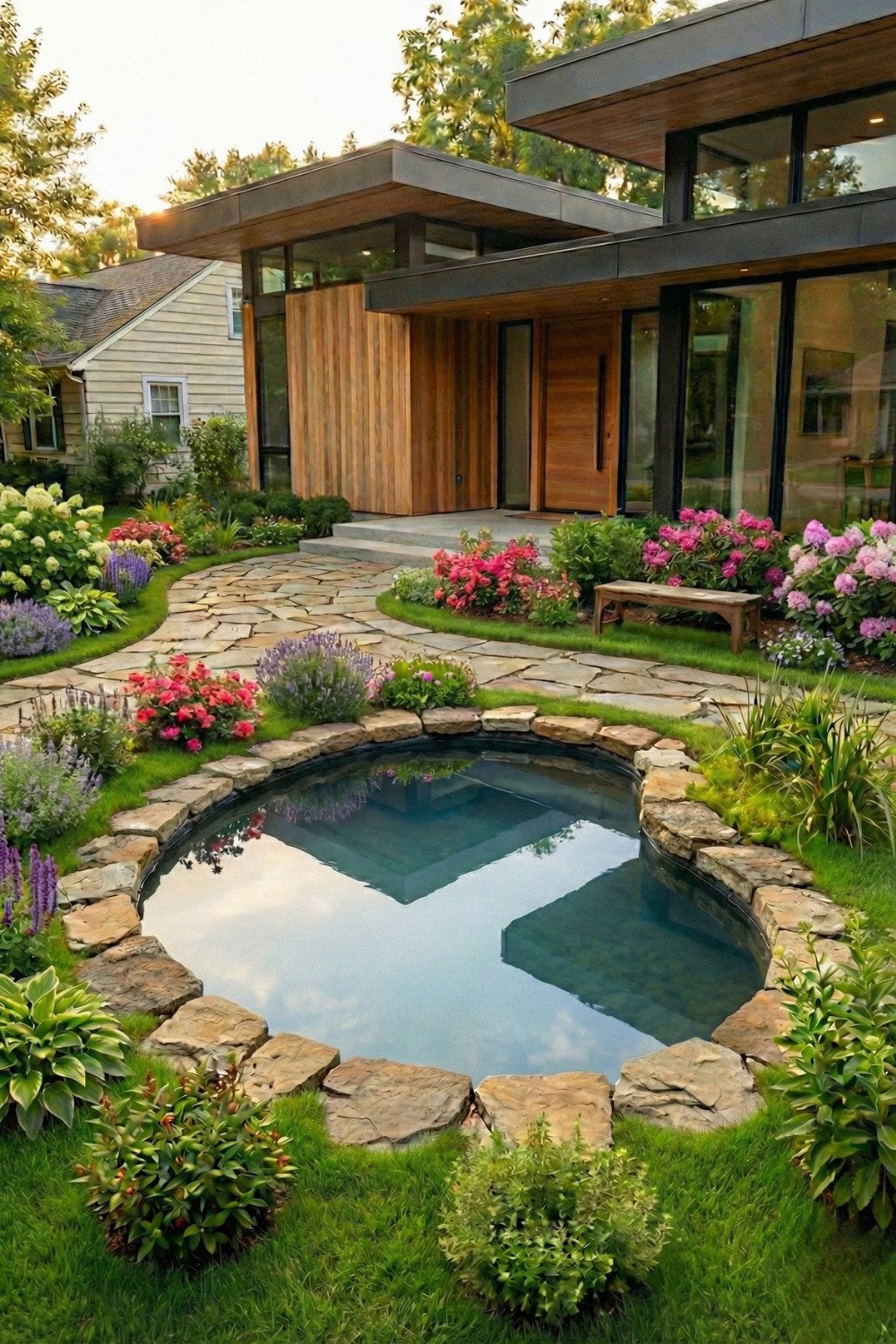 16 - front-yard-garden-landscaping-simple-modern-water-feature-pond