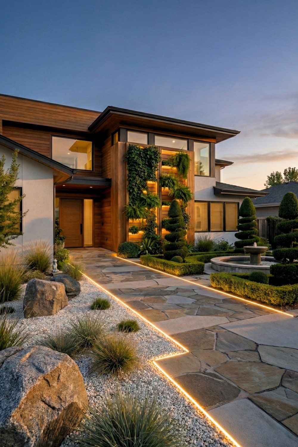 19 - front-yard-garden-landscaping-simple-modern-front-yard-led-path