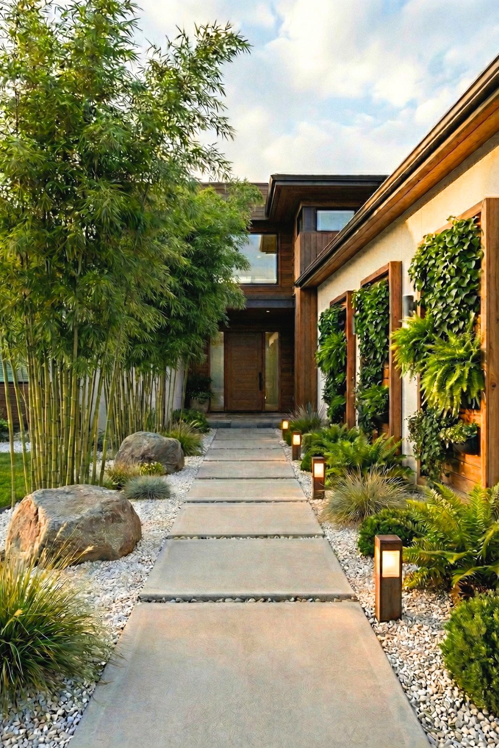 20 - front-yard-garden-landscaping-simple-bamboo-garden-walkway-design