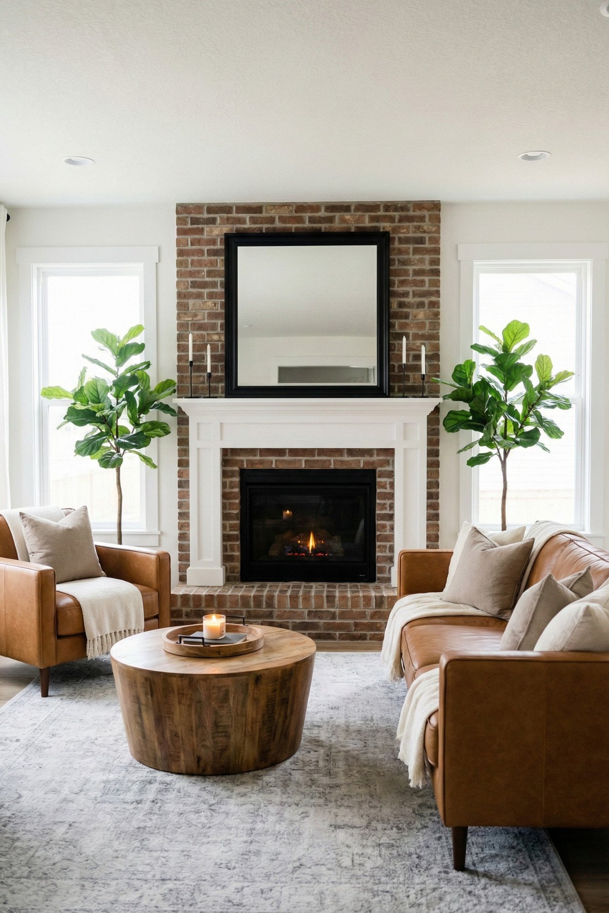15. Symmetry Around The Brick Fireplace In A Cozy Small Living Room