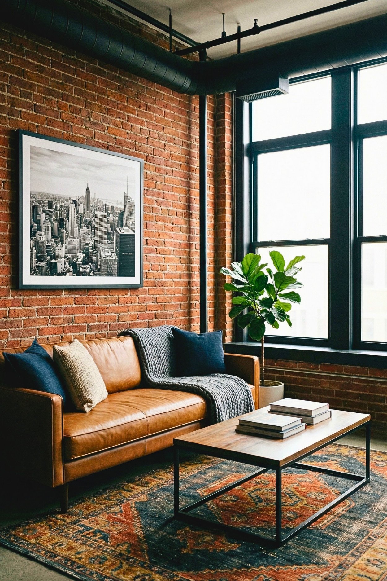 7. Industrial Brick-Wall Loft Style In A Small Living Room