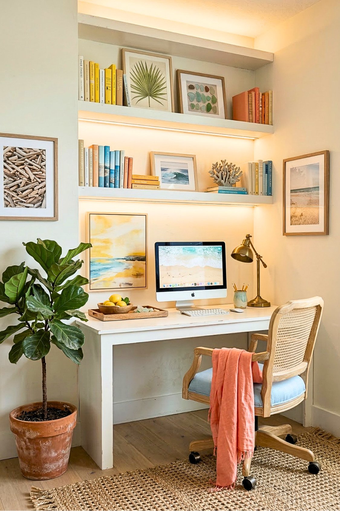 1. Coastal Built-In Summer Office Nook