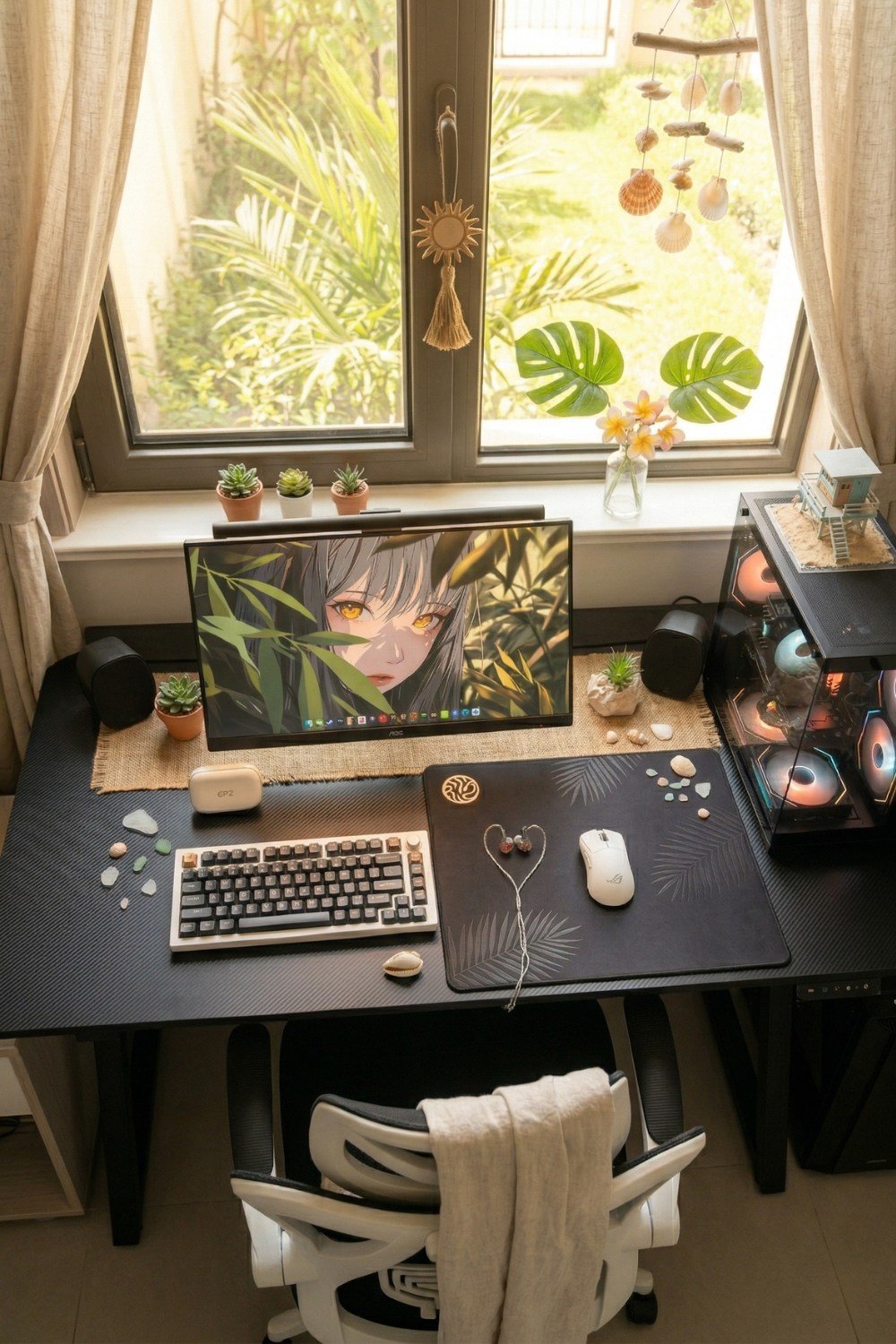 29. Relaxing Summer Office Decor With Window Light And Coastal Touches