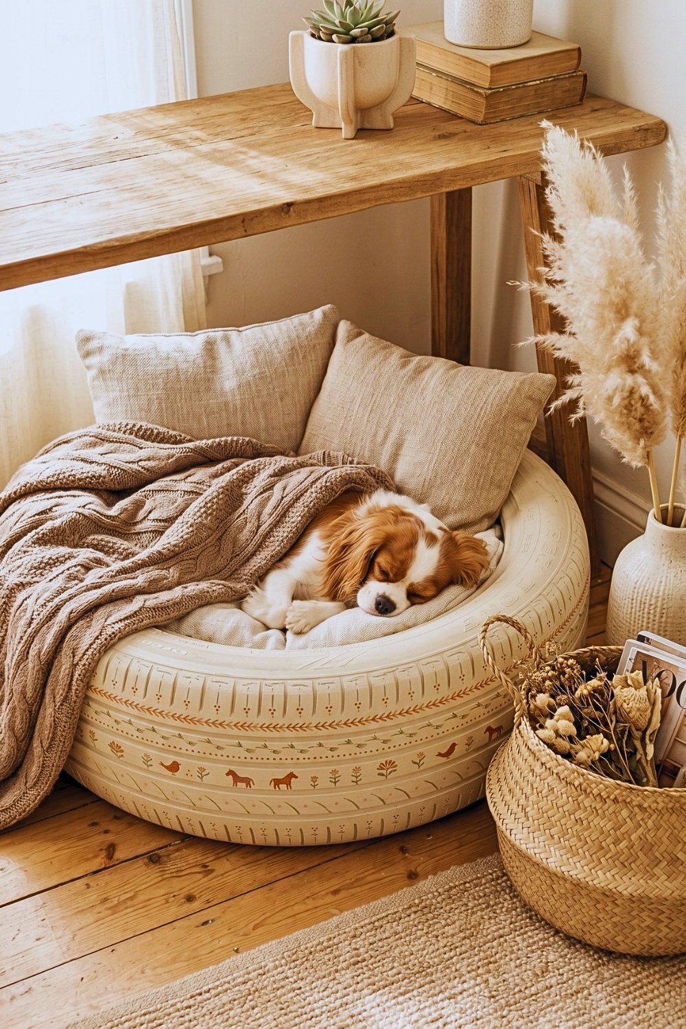 6. Cozy Tire Dog Bed Turns Old Wheels Into Sweet Home Decor