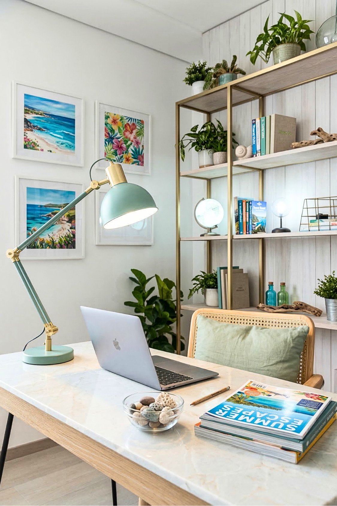 9. Beach-Inspired Summer Workspace With Tropical Prints
