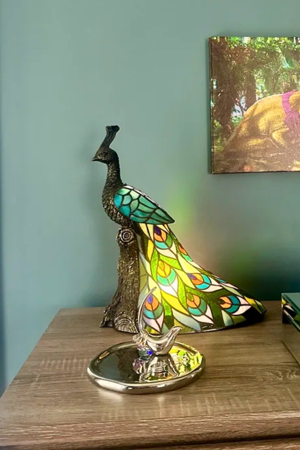 Stained Glass Peacock Table Lamp For Maximalist Decor