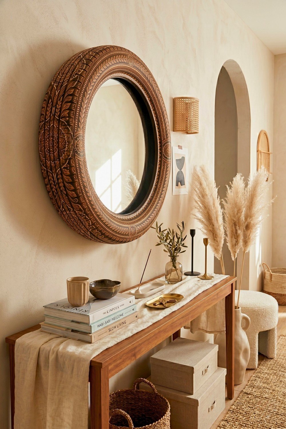 10. Decorated Tire Mirror Adds Creative Recycled Art to Boho Home Decor