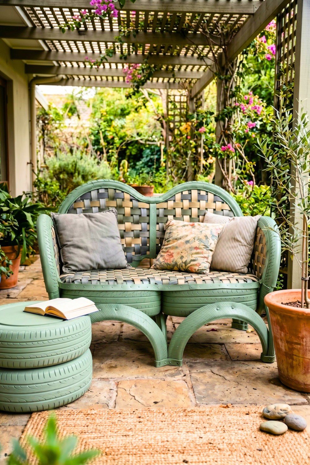27. Tire Patio Loveseat Set Creates Cozy Outdoor Furniture With Garden Style