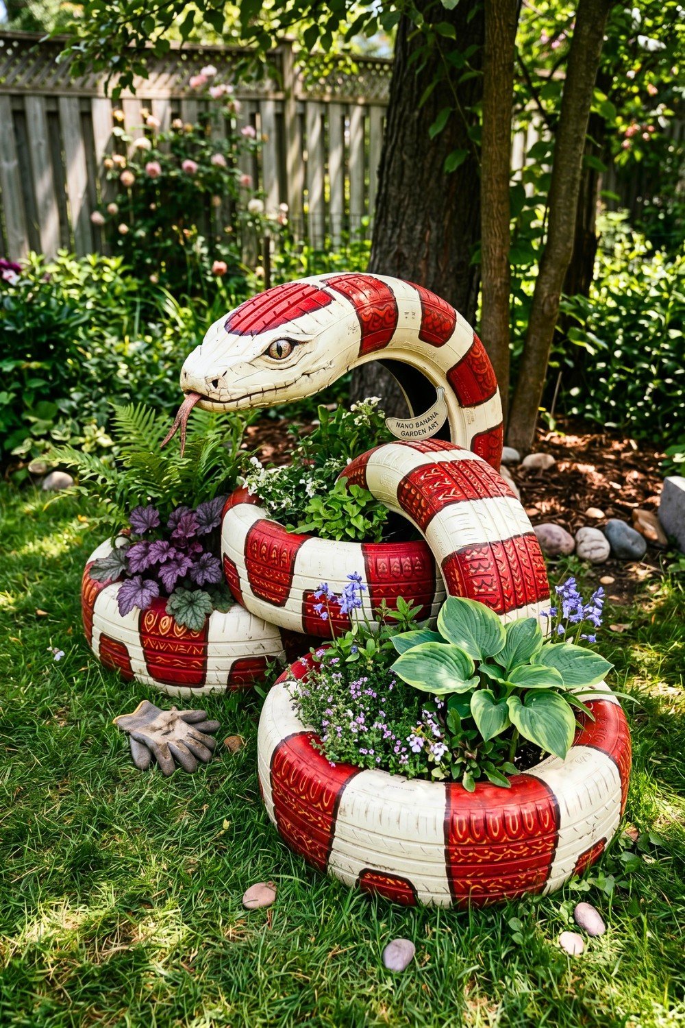 28. Serpent Tire Planter Adds Bold Recycled Yard Art to the Garden