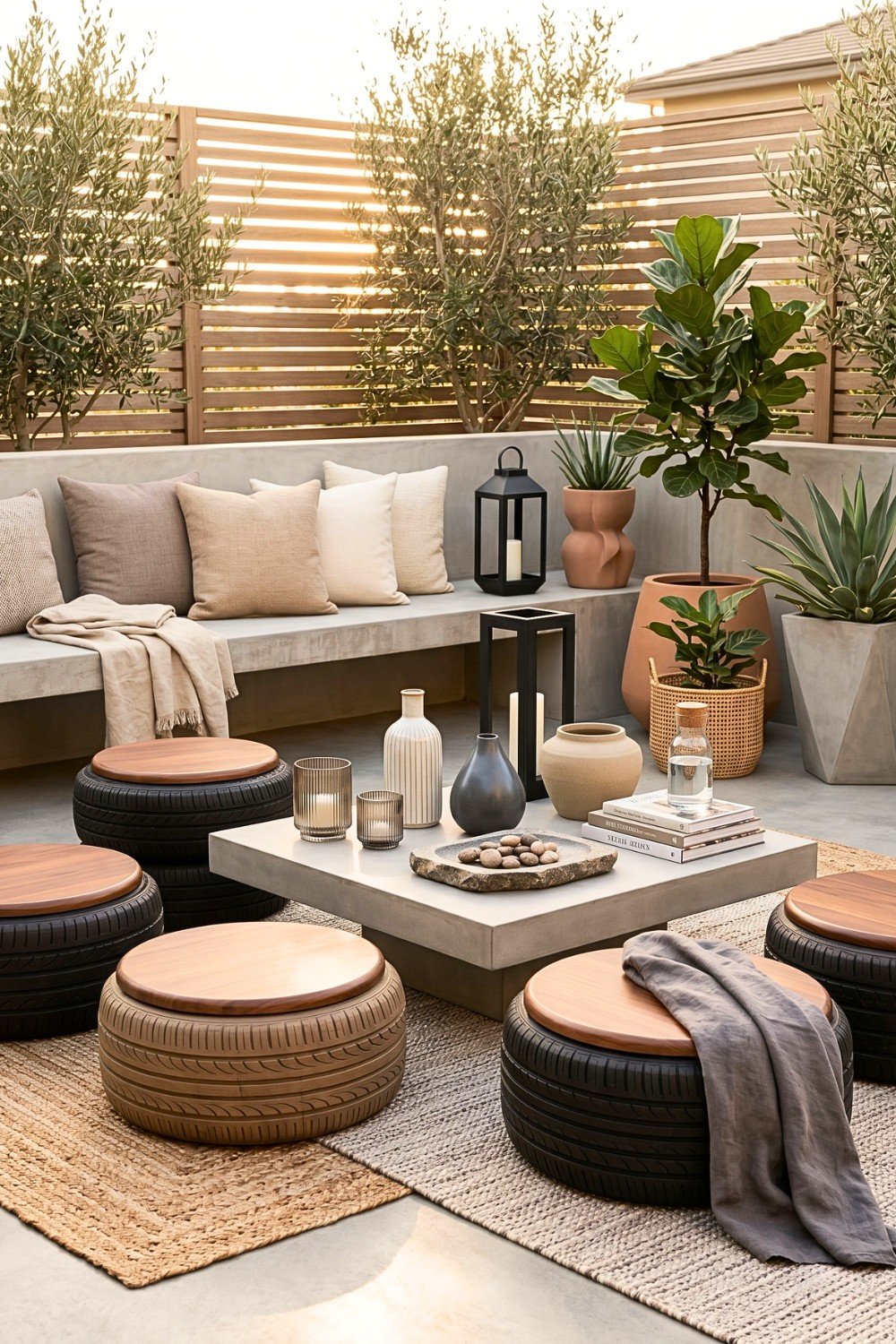 9. Outdoor Tire Stools Create Easy Backyard Furniture With a Modern Look